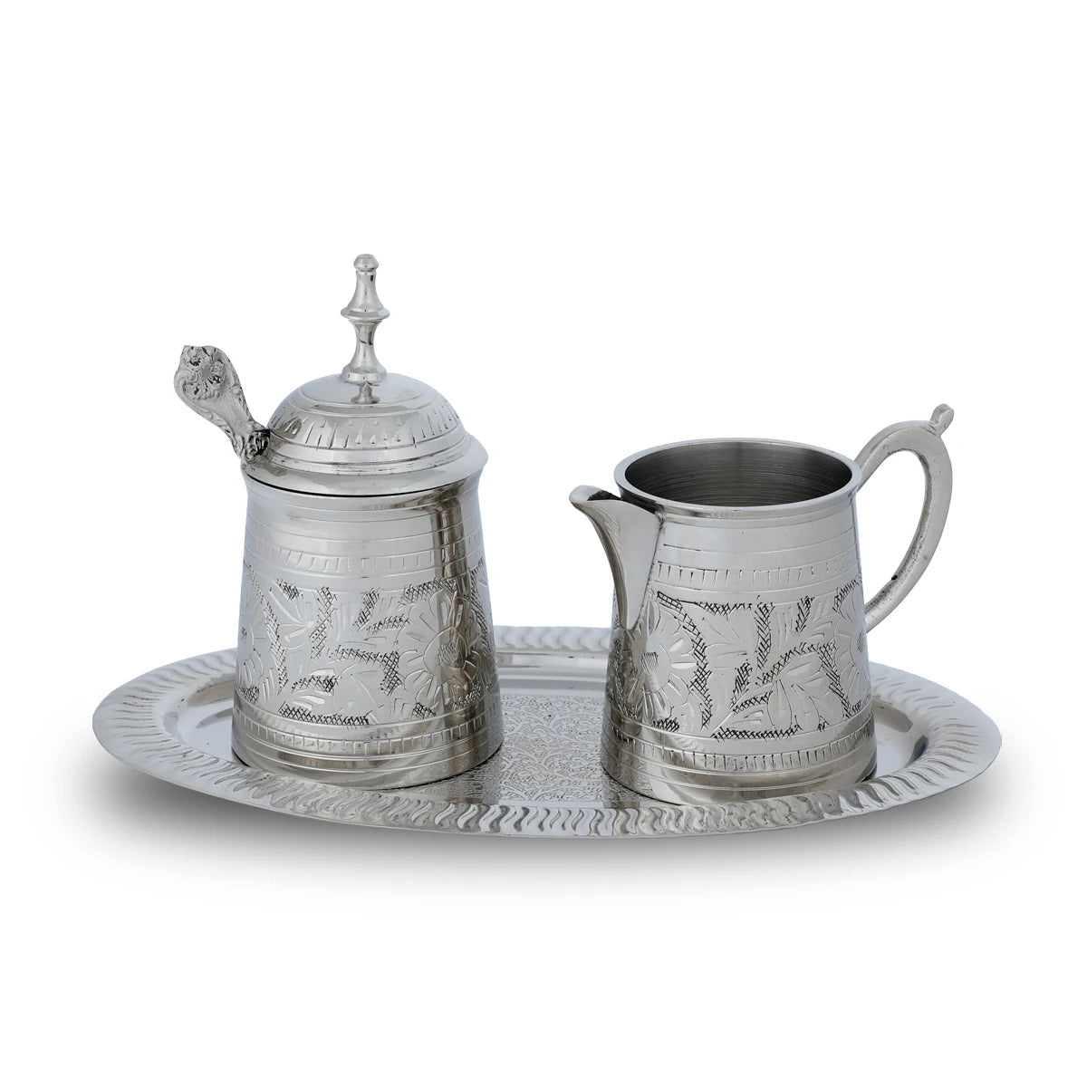 Front View of Silver Brass Creamer Set