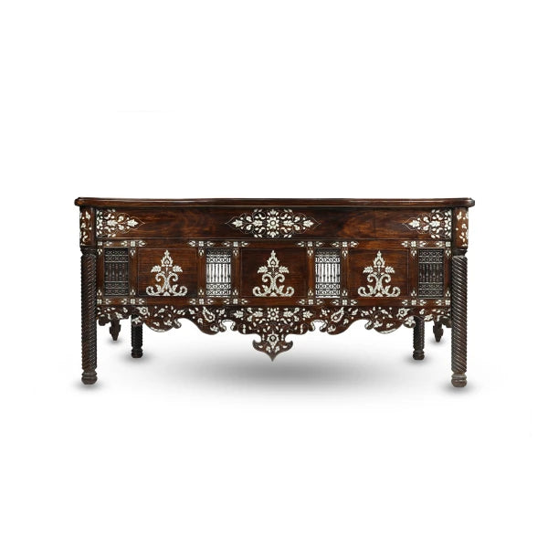 Front View of Sleek Mother-of-Pearl Inlaid Table