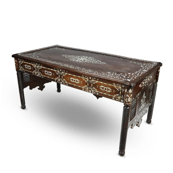 Angled Side View of Sleek Mother-of-Pearl Inlaid Table