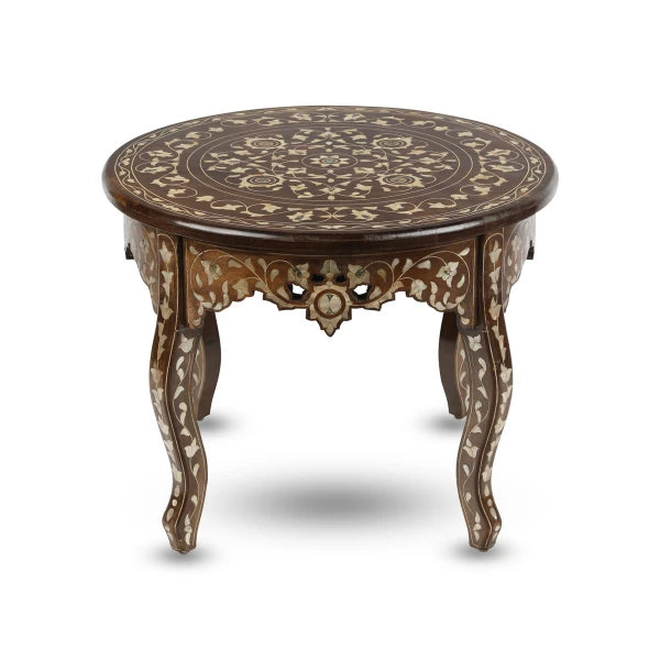 Front Angled Top View of Sleek Top Mother of Pearl Inlaid Coffee Table