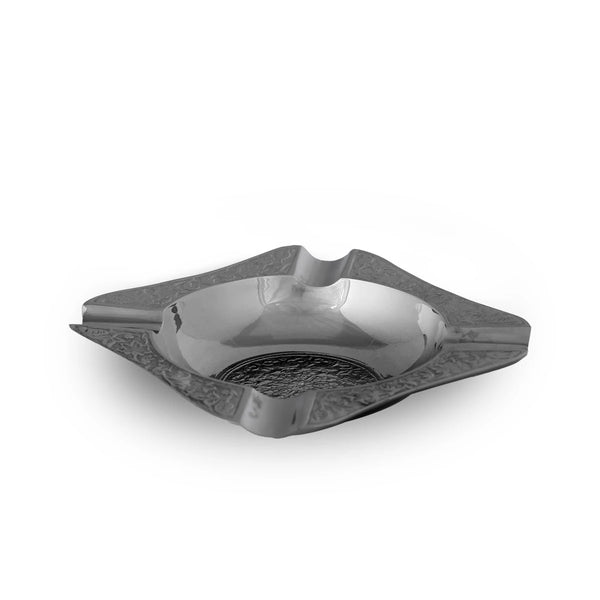 Flat Side View of Solid Brass Ashtray - Silver Color
