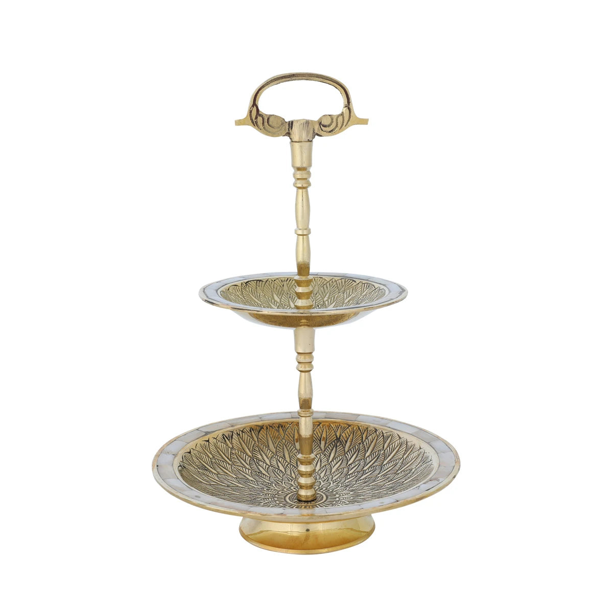 Front View of Solid Brass Fruit & Nut Stand - Gold 
