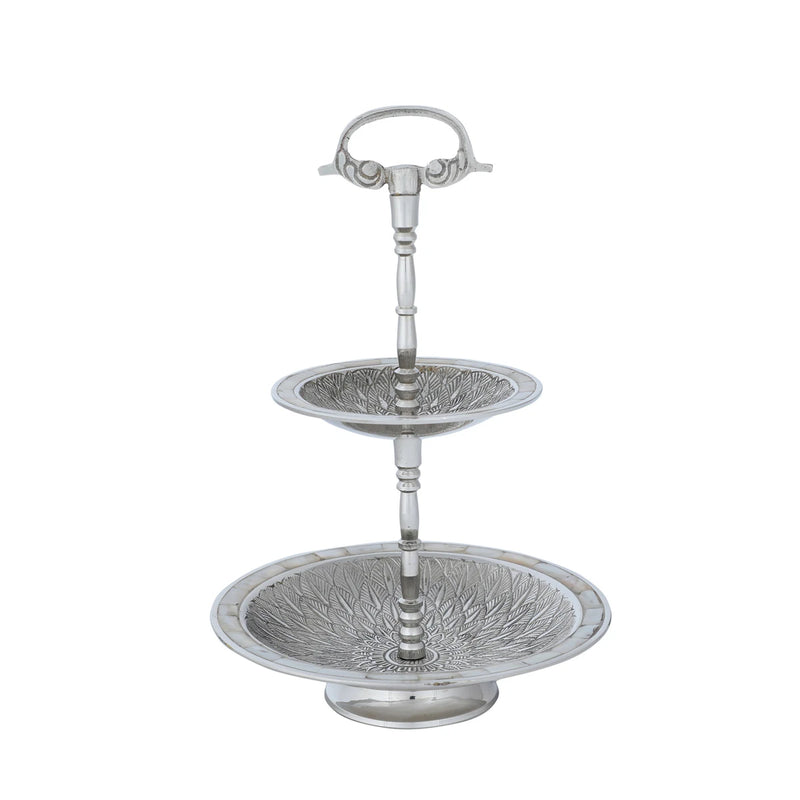 Front View of Solid Brass Fruit & Nut Stand - Silver