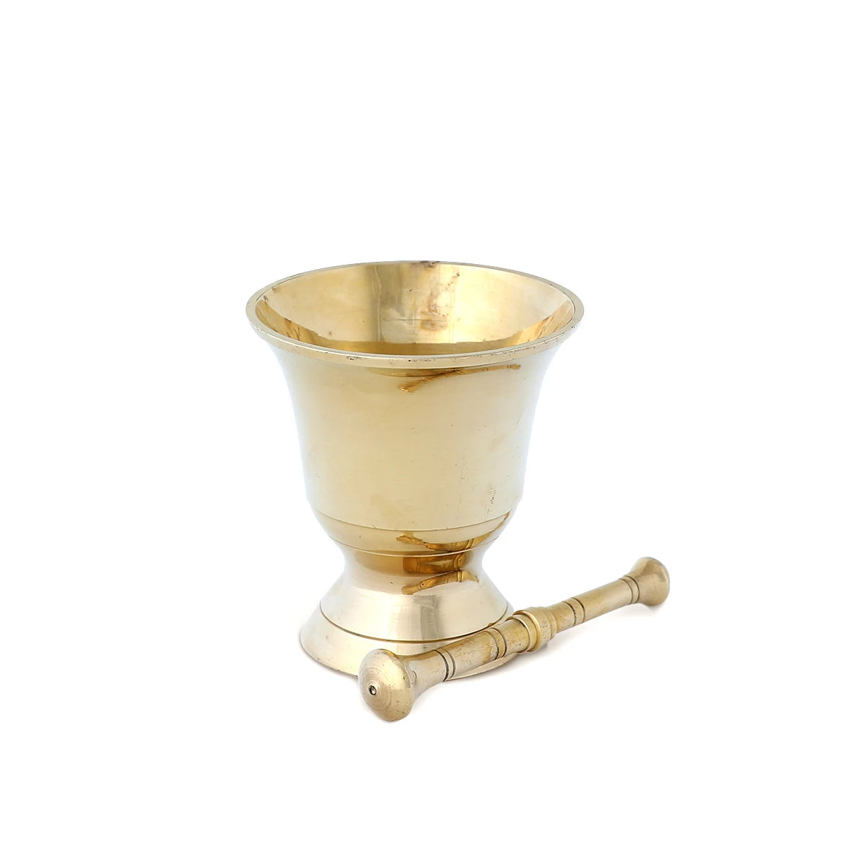 Front View of Solid Brass Mortar - Glossy Gold Color