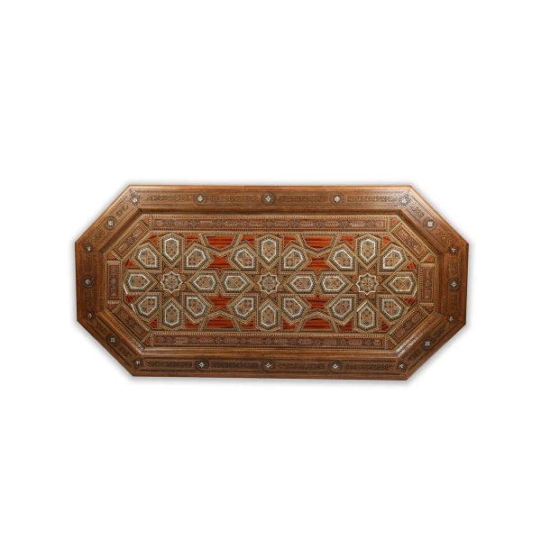 Top View of Solid Edged Wooden Mosaic Pedestal Table