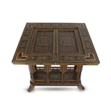 Angled Top View of Solid Mosaic Wood Backgammon and Chess Table Showcasing Exquisite Marquetry Inlays