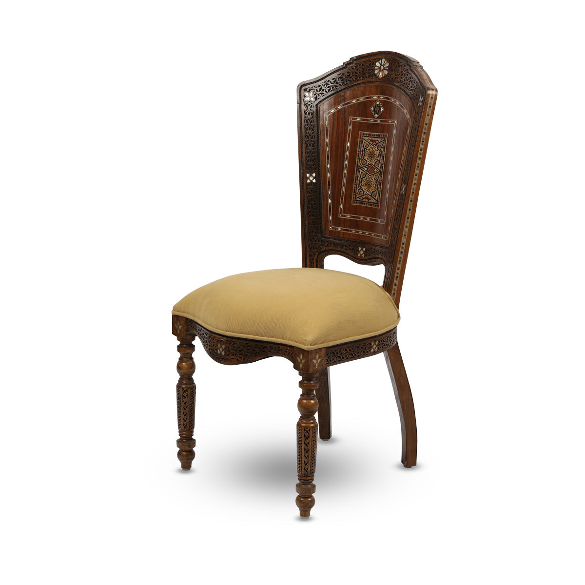 Angled Side View of Solid Syrian Flat Back Wooden Chair