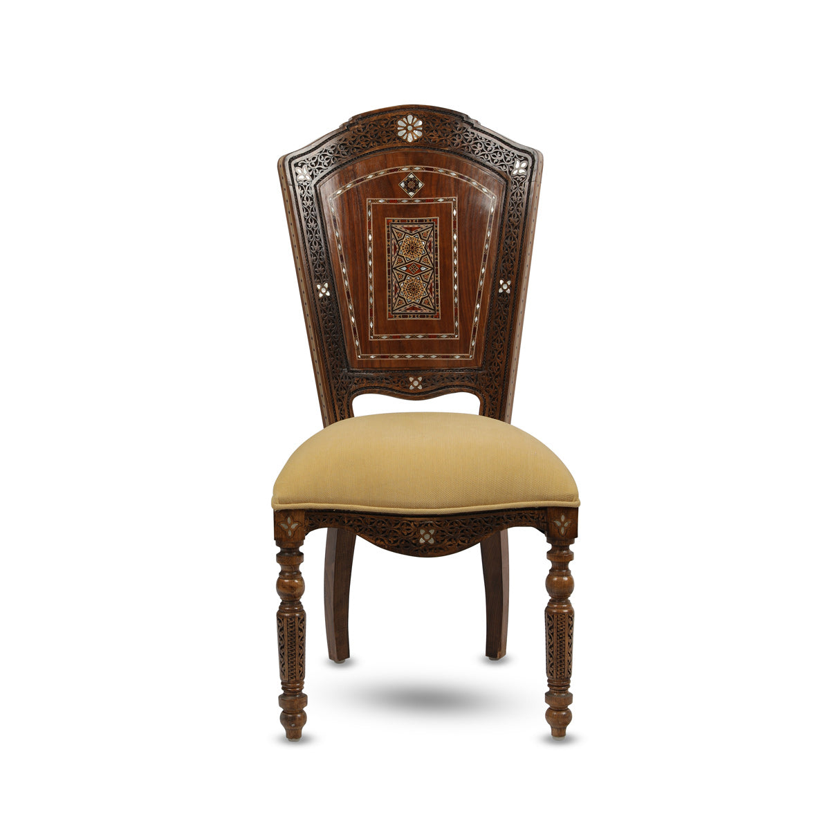 Front View of Solid Syrian Flat Back Wooden Chair