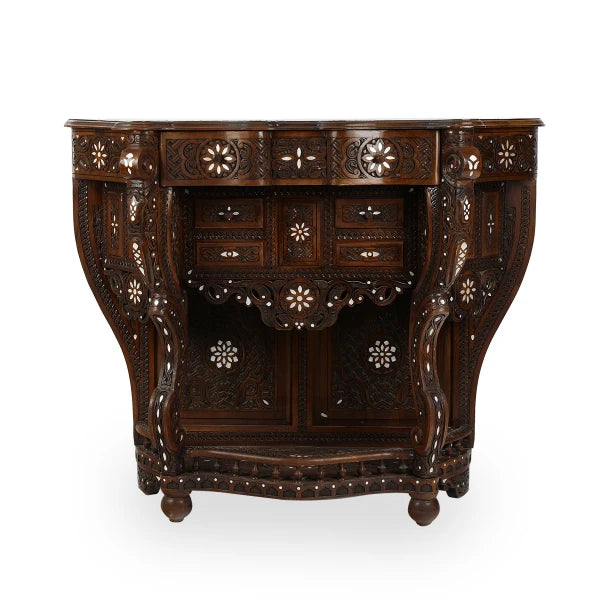 Front Side View Solid Wood Console with Mother of Pearl Inlays