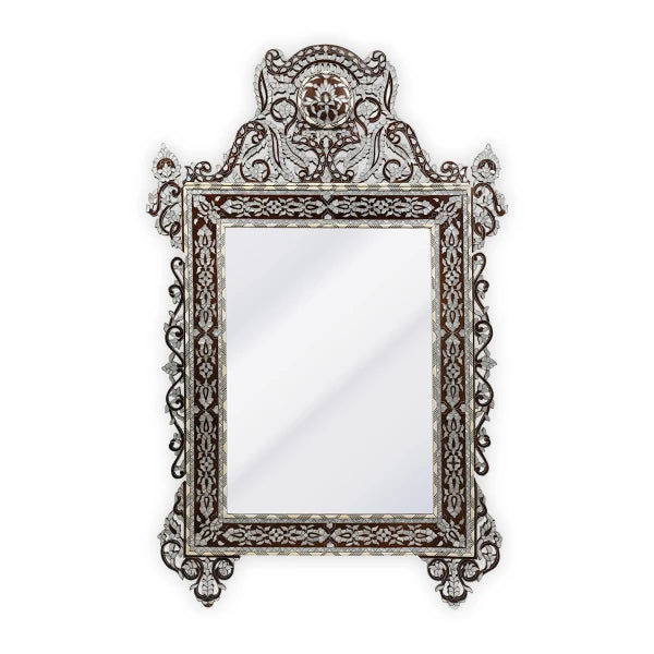 Front View Solid Wooden Wall Mirror with Mother of Pearl & Camel Bone Inlays