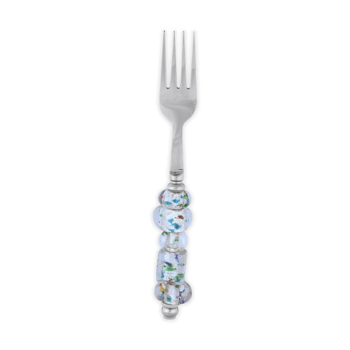 Front View of Glossy Silver Spotted Rock Beads Fork Spoon