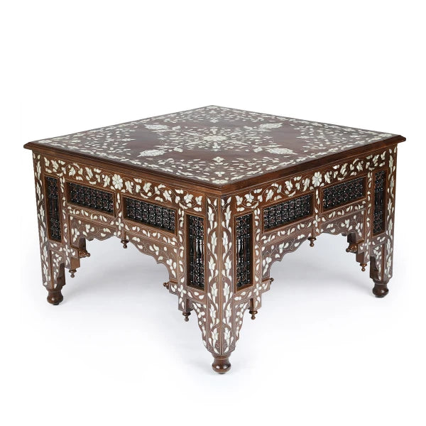 Angled Top View of Square Mother-of-Pearl Inlaid Table