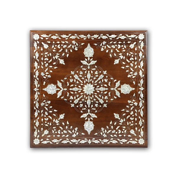 Top View of Square Mother-of-Pearl Inlaid Table Showcasing Mother of Pearl Inlays