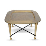 Angled Front View of Squared Antique Brass Table - Gold 