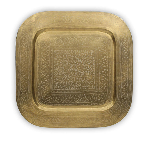 Table Top View of Squared Antique Brass Table - Gold Showcasing Intricate Carving Work
