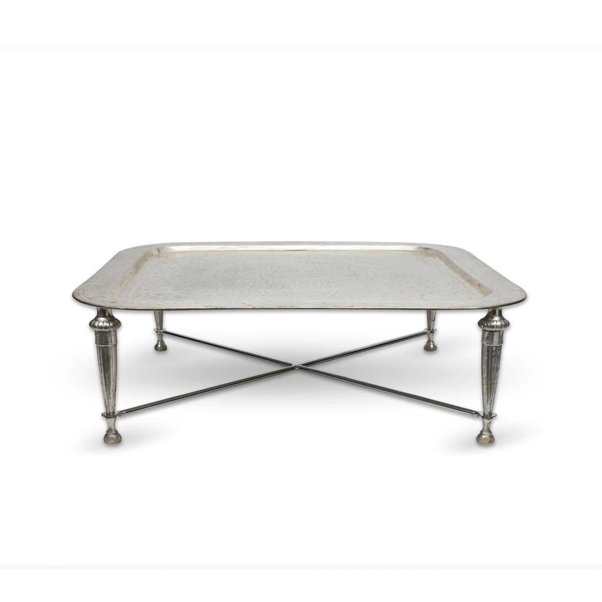 Side View of Squared Antique Brass Table - Silver