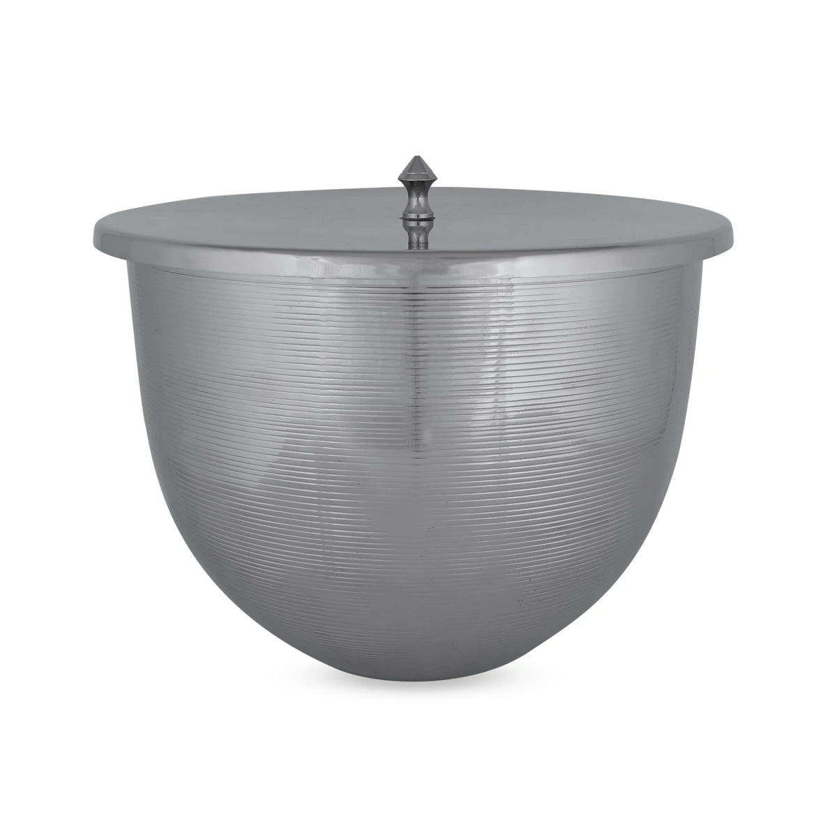 Front View of Glossy Silver Color Streaked Brass Waste Bin
