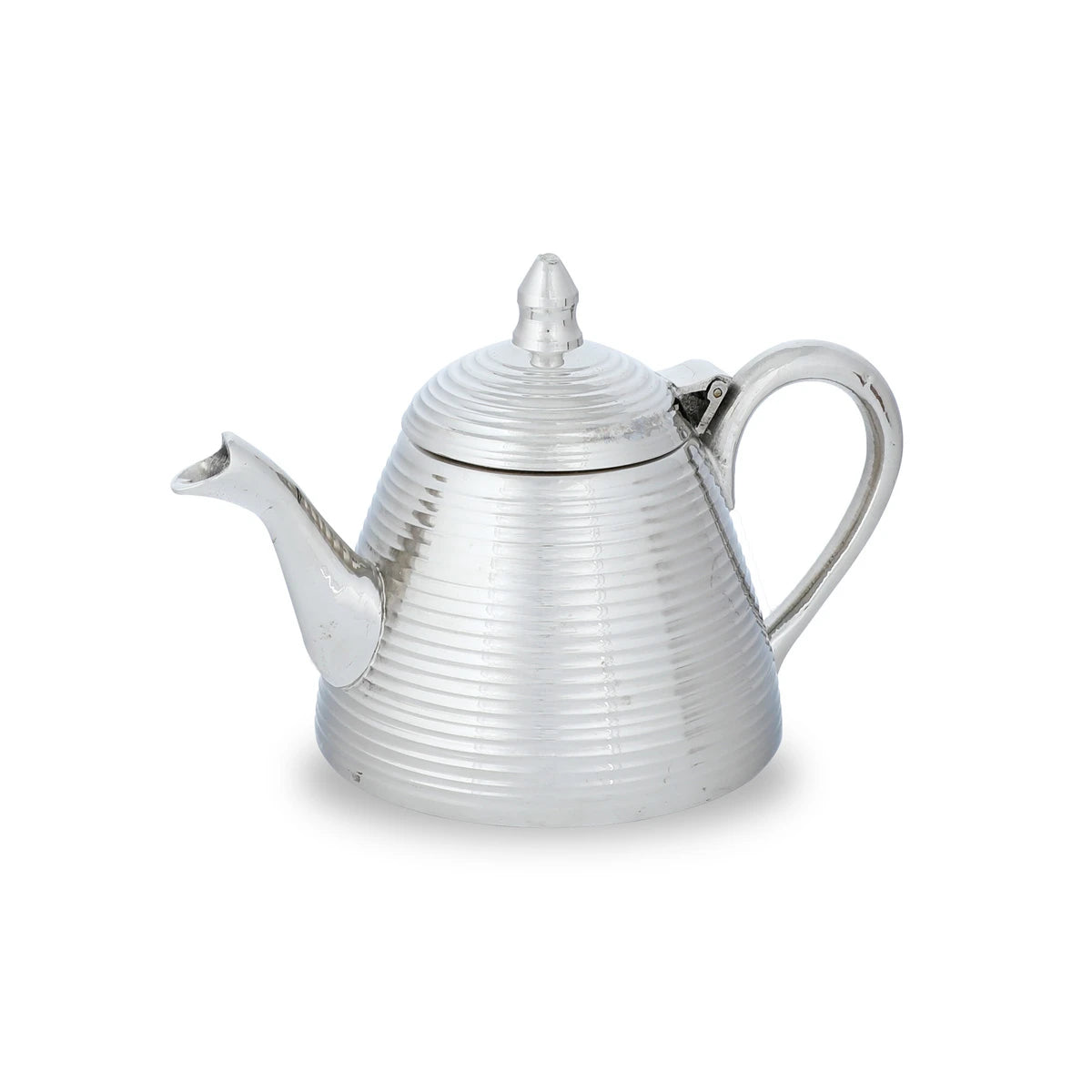 Front View of Striped Brass Teapot