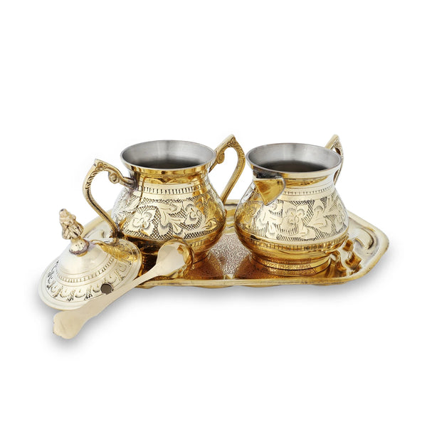 Front View of Sugar & Creamer Bowl Set - Gold with Open Lid