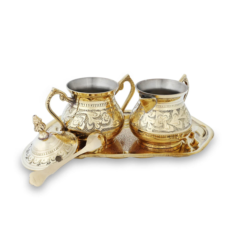 Front View of Sugar & Creamer Bowl Set - Gold with Open Lid