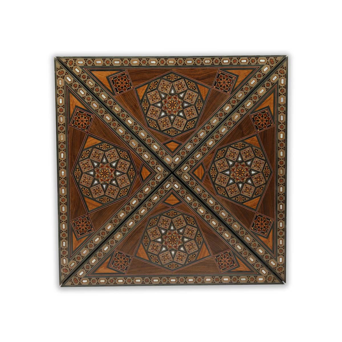 Folder Table Top View of Syrian Mosaic Patterned Marquetry Inlaid Wooden Playing Table