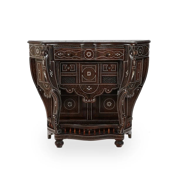 Front View Syrian Design Wooden Console Table with Mother of Pearl Inlays