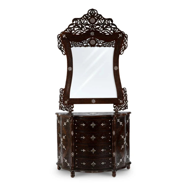 Front View of Syrian Design Wooden Mirror Chest