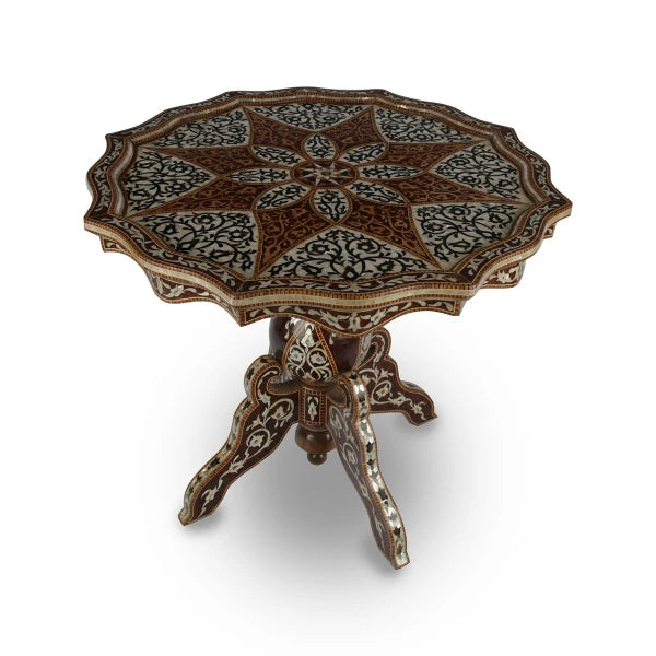 Angled Top View of Syrian Design Wooden Pedestal Table