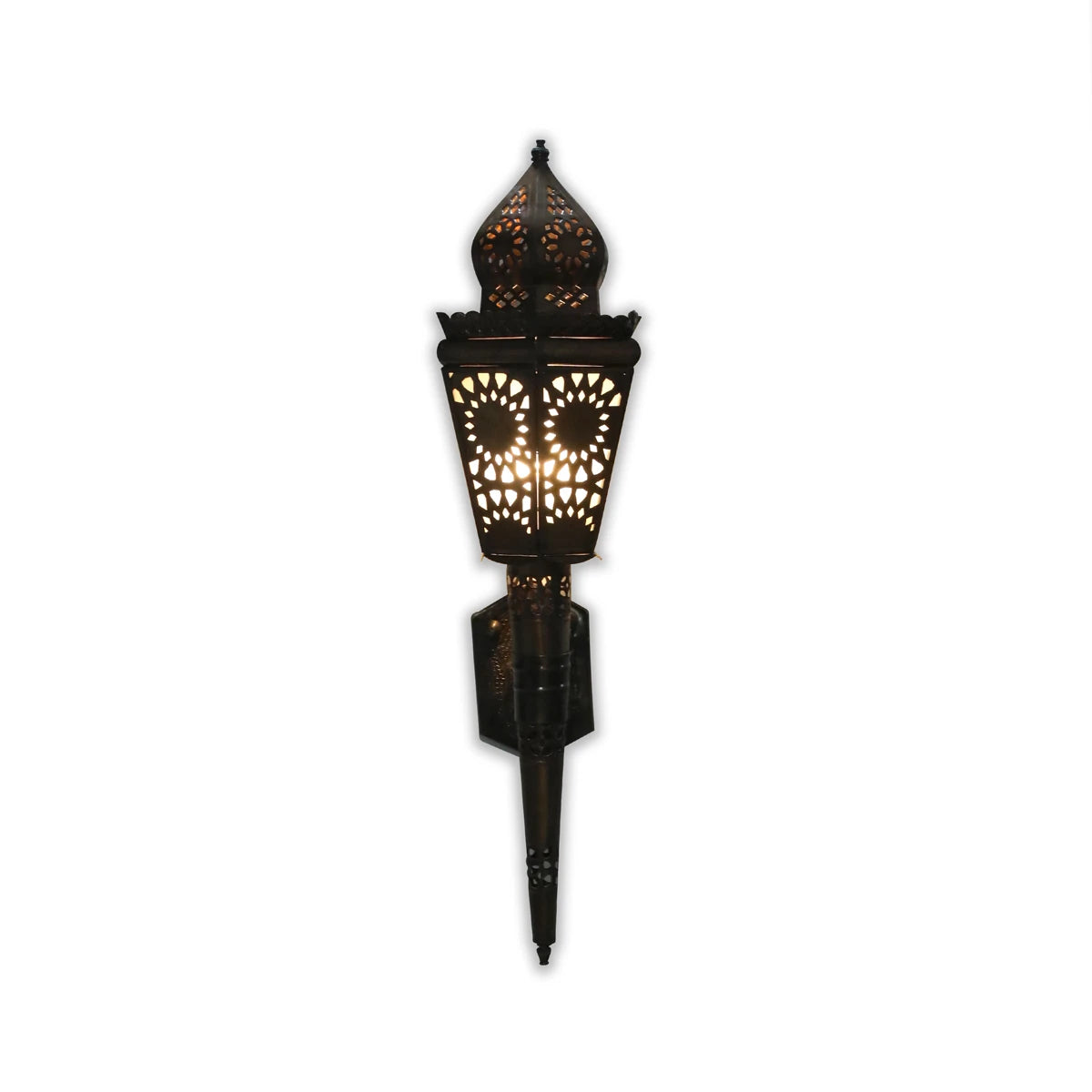 Front View of Syrian Hard Casted Brass Torch with Bulbs On