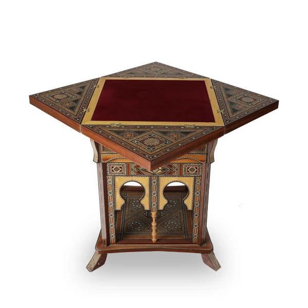 Angled Side View of Syrian Mosaic Cards Gaming Table Showcasing Play Deck 