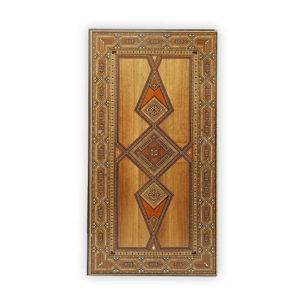 Folded Table Top View of Syrian Mosaic Patterned Marquetry Inlaid Wooden Multipurpose Gaming Table