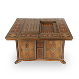 Angled Side View of Syrian Mosaic Patterned Marquetry Inlaid Wooden Multipurpose Gaming Table