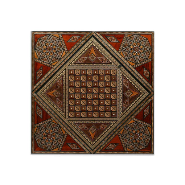 Chessboard Top View of Syrian Mosaic Patterned Marquetry Inlaid Wooden Playing Table