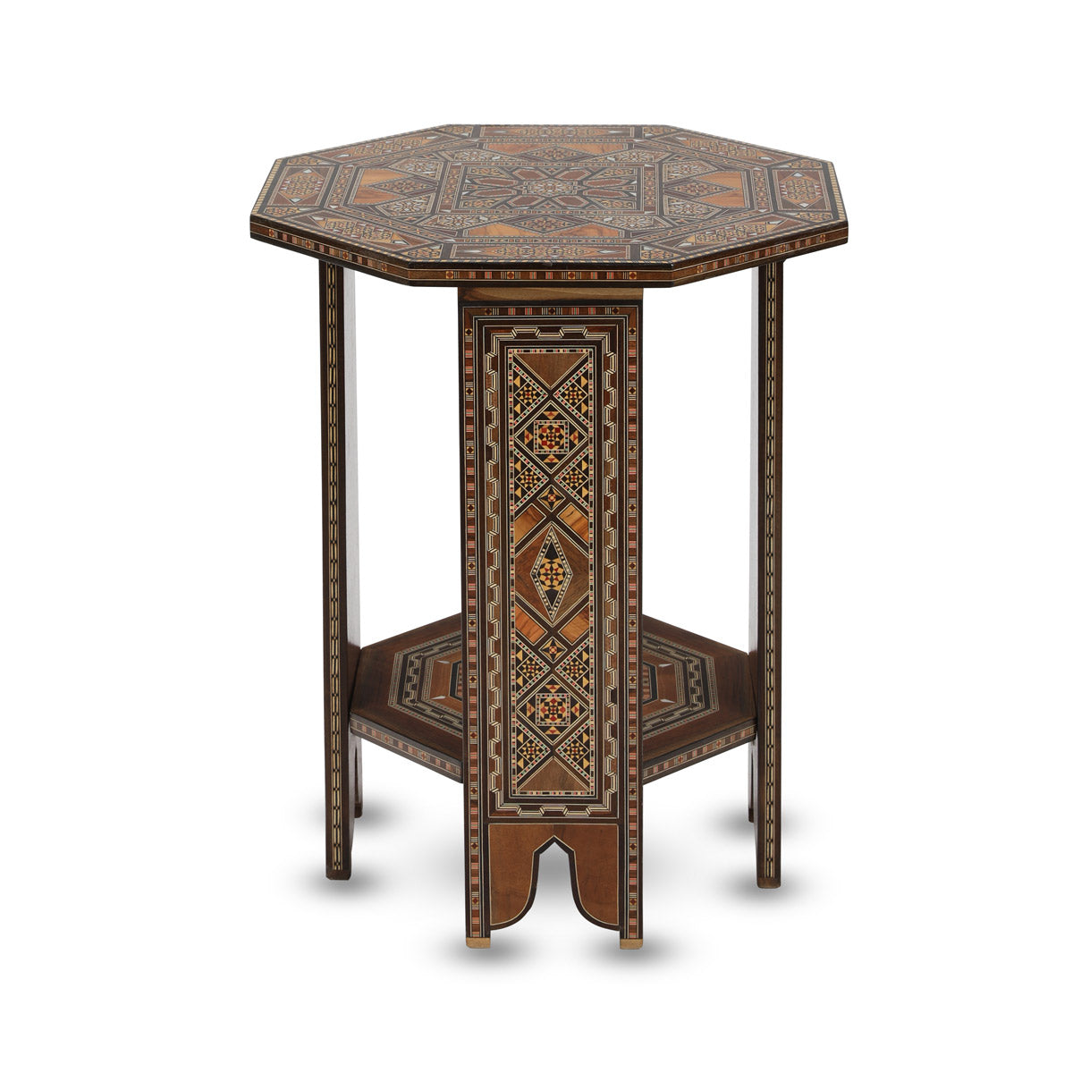 Front View of Syrian Mosaic Patterned Marquetry Inlaid  Wood Table