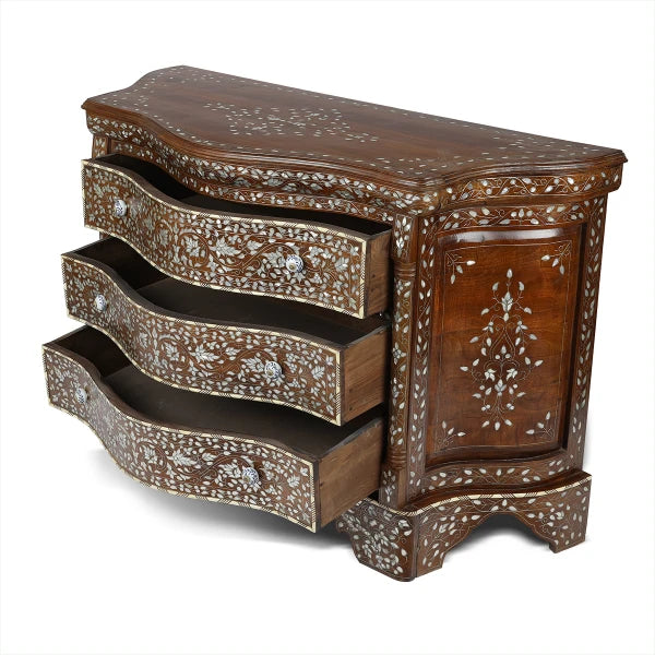 Angled Side View of Syrian Royale Décor Console Showcasing Open Storage Drawers