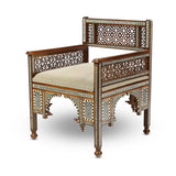 Angled Side View of Syrian-Style Single-Seater Sofa showcasing exquisite arabesque & Inlay  work