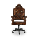 Front View of Syrian Swivel Chair with intricate wood work & Mother of Pearl Inlays
