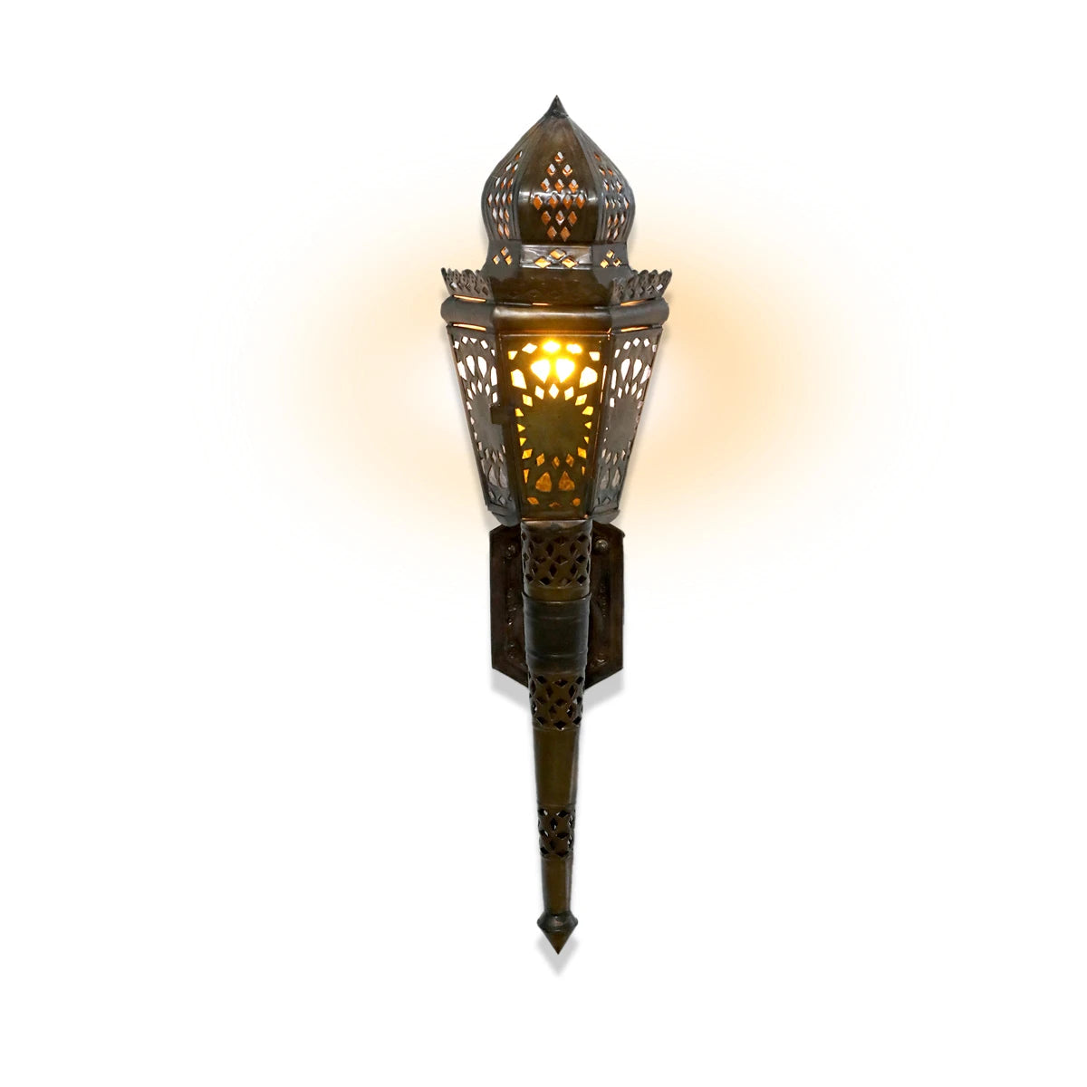 Front View of Syrian Wall Torch Décor with Bulbs On