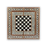 Table Top View of Mother of Pearl Inlaid Multi Game Table Showcasing Chessboard