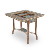 Angled Side View of Mother of Pearl Inlaid Multi Game Table Showcasing Backgammon Board