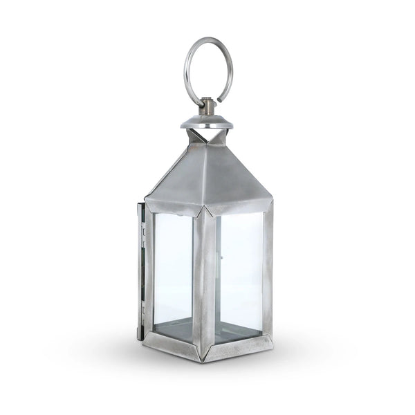 Glossy Silver Metal Tabletop Candle Lantern 