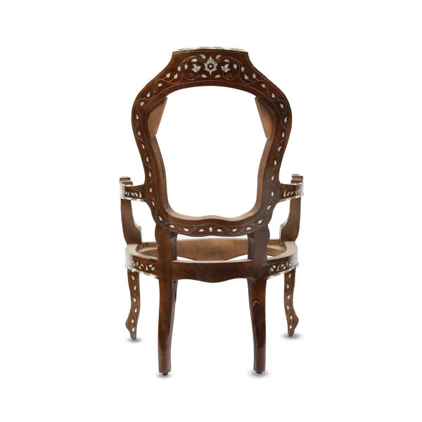 Back View of Thick Wood Arabian Chair with Mother Of Pearl Inlays