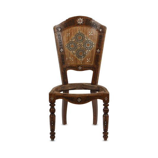Front View of Thick Solid Wood Arabian Mosaic Design Inlaid Chair