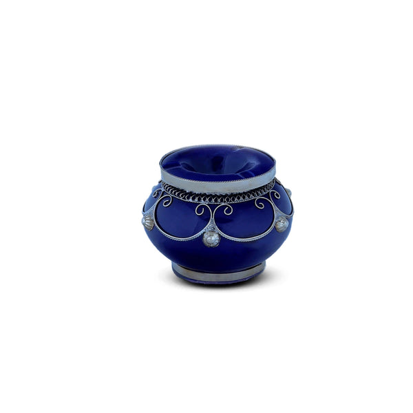 Front View of Three-Holder Moroccan Ashtray - Small, Blue