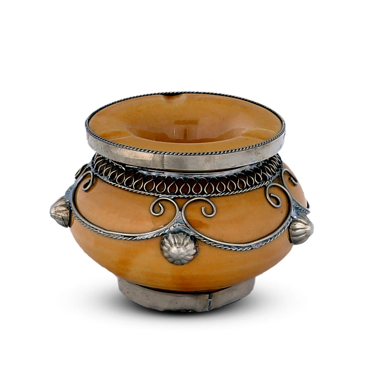 Front View of Three-Holder Moroccan Ashtray - Small, Orange