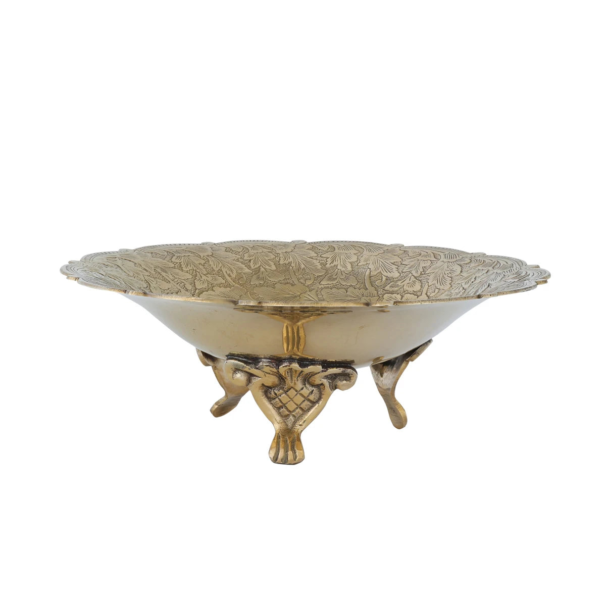 Side View of Three Legged Brass Bowl - Gold Variant