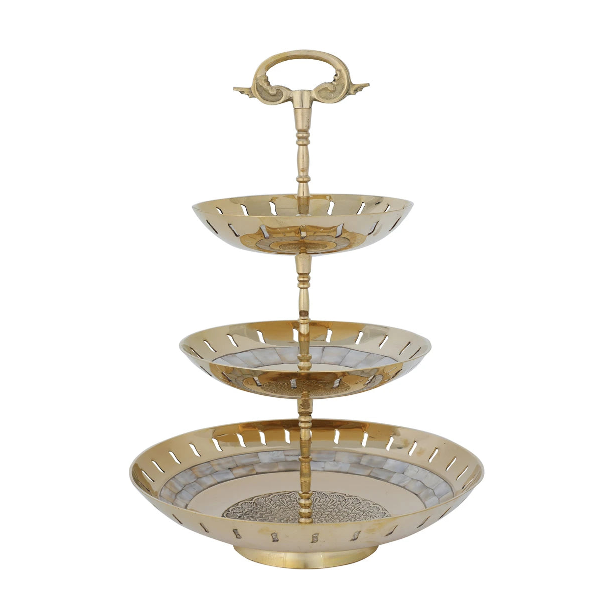 Front View of Three-Tier Fruit Stand - Gold Variant