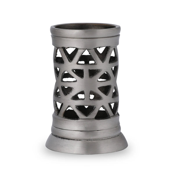 Close up View of Brass Metal Toothpick Holder - Silver