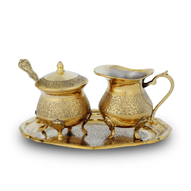 Flat View of Traditional Brass Creamer Set - Gold