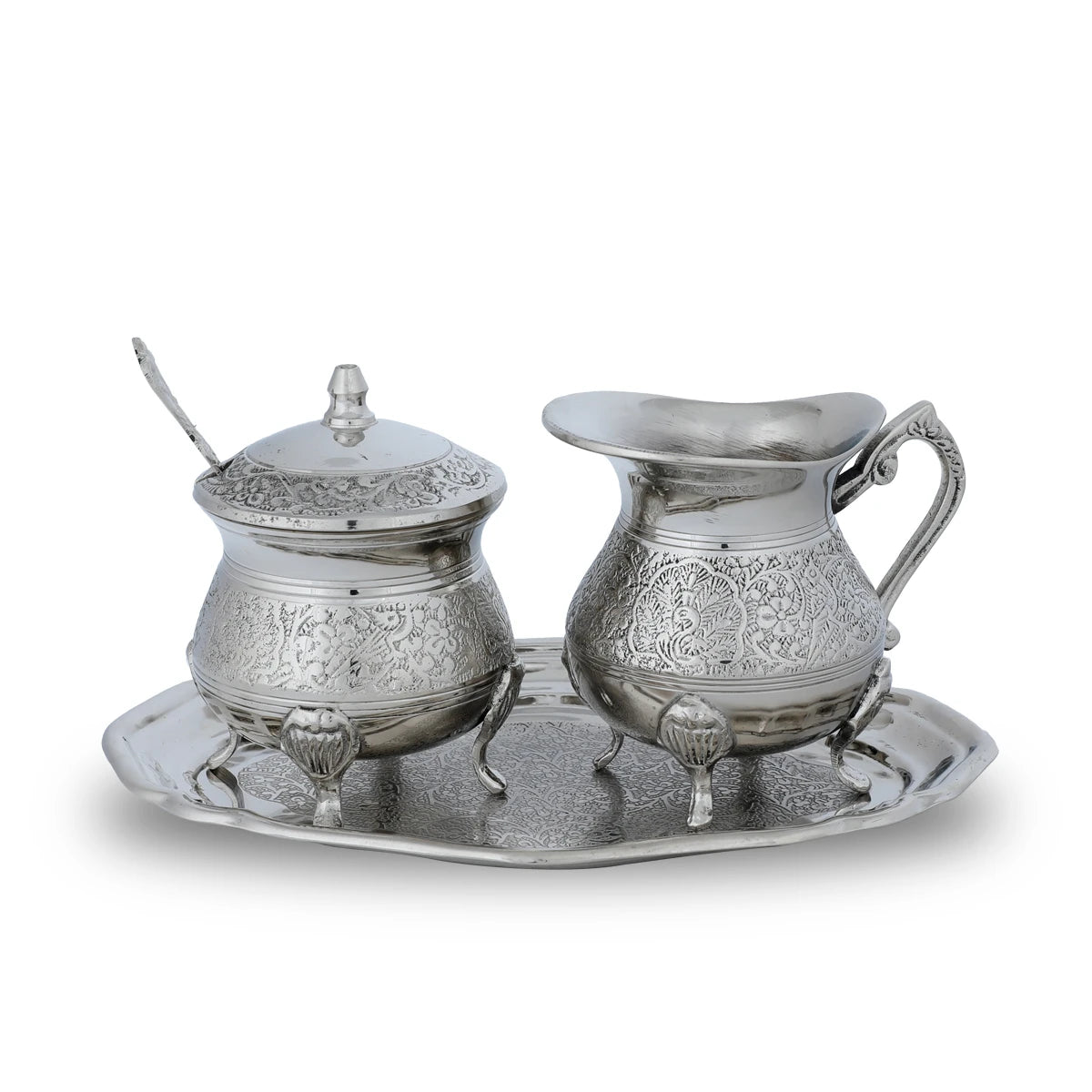 Flat View of Traditional Brass Creamer Set - Silver